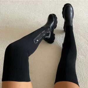 Fallwinter thick over-the knee knit boots